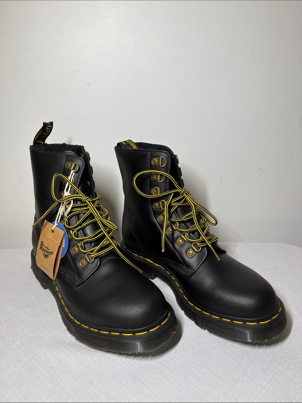 Dr. Martens Black Leather Lace-Up Boots Yellow Accents
Wintergrip. Lined
Size 9